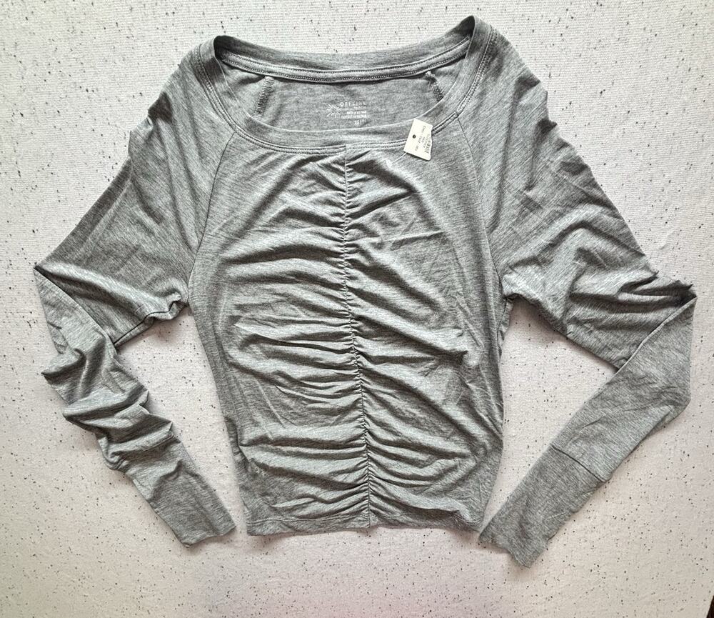 NWT OFFLINE By Aerie Ruched Long Sleeve T-Shirt Grey XS Thumbholes Athleisure